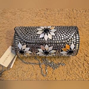 Antik Kraft Silver and Black Floral Clutch